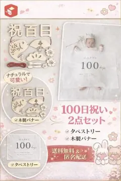 【美品】100日祝い 2点セット タペストリー ＆ 木製バナー お食い初め 飾り