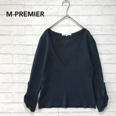 【M-PREMIER】エムプルミエ Vネックカットソー ロールアップ袖 ネイビー