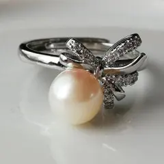 7.5mm　パールリング　あこや真珠　アコヤ　本真珠　指輪　可愛い　リボン