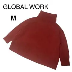 【グローバルワーク】タートルネックニット （M）レッド 無地 ゆったり
