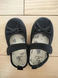 バースデー☆黒いリボン付きバレエシューズ 16cm