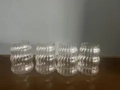 透明ガラス製波状コップ4個セット 高さ12cm、直径7cm