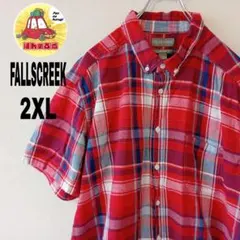 USA古着 FALLSCREEK 半袖ボタンシャツ　2XL レッド　ホワイトのサムネイル