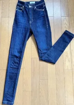 エモダ　ハイウエストスキニーデニム　スキニーパンツ　デニム　インディゴ　XS