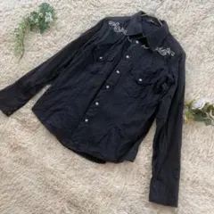 POINT CHARY (L) 長袖シャツ 刺繍 ブラック