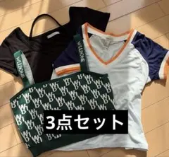 3枚セット⭐︎水色VネックTシャツとクロップドトップス、黒Tセット
