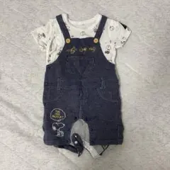 スヌーピー　ピーナッツ　ロンパース　ヒッコリーデニム