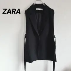 ザラ　ベスト　ジレ　ノースリーブ　【S】　テラードベスト　黒　ブラック　ロング
