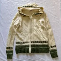 LABIANO FRIENDLY フード付きニットセーター アイボリー・グリーン