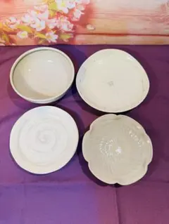 輪花皿　楕円形皿　刷毛粉皿　花紋小鉢　小皿　おしゃれ まとめ売り