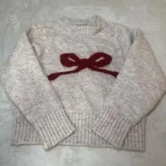 リボン柄ウール混紡セーター Mサイズ