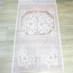 中古／ハイビスカス レース のれん ピンク 平成 レトロ 当時物