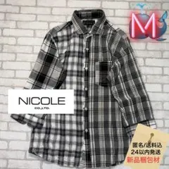 ■NICOLE 七分袖 リネン混 パッチワーク 3種切替デザイン 薄手シャツのサムネイル