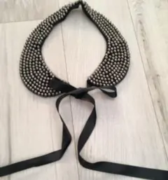 シルクリボンスタッズ付き付け襟ブラック