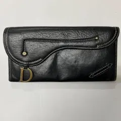 希少 ディオール CD 金具 レザー 長財布 黒 アンティーク調 ヴィンテージ