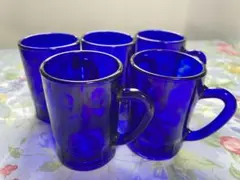 ヴィンテージ/ ミニリキュールグラス5個セット LUMINARCコバルトブルー