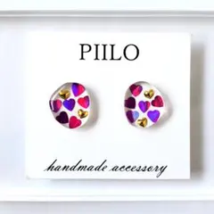 【No.269】推し活ピアス　　パープル　ハート　クリア　メンカラ