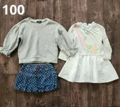 お得な3点セット　裏起毛トレーナー・バルースカート・重ね着風ワンピース