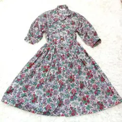 リバティプリント　花柄　ワンピース　ヴィンテージ　レトロ　VOIRのサムネイル
