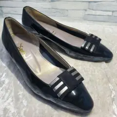 【美品】✨イヴサンローラン 23cm パンプス 黒 エナメル リボン 35.5