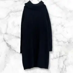 ユニクロ　タートルネック　ニットワンピース　ひざ丈　L ゆったり　ブラック