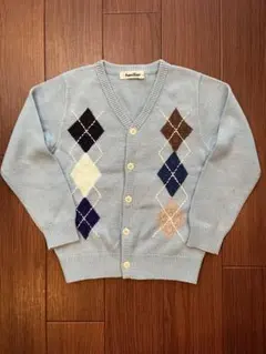 ファミリア　空色　アーガイル柄カーディガン　110