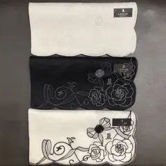 ランバン 新品タグ付き 豪華立体フラワー刺繍ハンカチ3枚セット