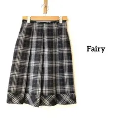 Fairy プリーツ膝丈スカート　日本製 グレーアイボリーパープルチェック　61