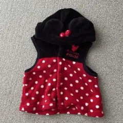 Disney baby フード付きベビーベスト 赤い水玉　60-70cm
