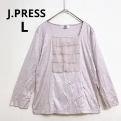 ジェイプレス 七分袖サテン調カットソー スクエアネック フリル 上品 とろみ