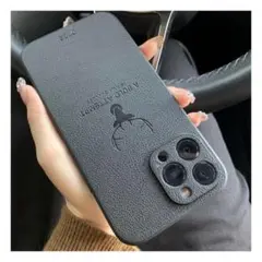 iPhone14 ケース 黒 鹿 DEER PUレザー ストラップ 上品