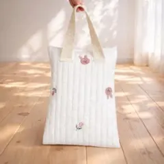 シューズバッグ 靴袋　チャック付き 幼稚園 入園 コットン キルティング うさぎ