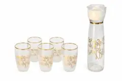 昭和レトロ 竹柄ガラス冷茶セット ポット＋グラス5客 箱付