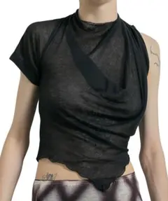 26AW 新品 PERVERZE Remade Draped T-Shirt 黒のサムネイル