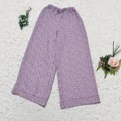 【ジーユー】❣️フラワープリントワイドパンツ JR+E❣️リラックス 紫 160