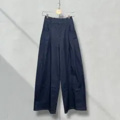 デニム　ハイウエスト　ワイドパンツ　ネイビー　新品未使用タグ付き　フリーサイズ