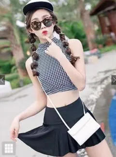 GRL チェック柄アメスリトップス×インパンスカートビキニ水着［tu686】