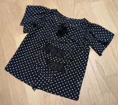 インゲボルグ ドットプリント♪フリル飾り付半袖ブラウス 黒9号 新品未着用品