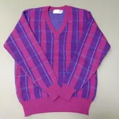 JUN チェック柄 Vネックセーター　レトロ　メンズ