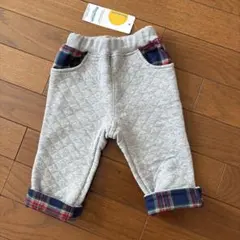 【新品】moujonjon チェック切り替え　ニットキルトパンツ　80㎝