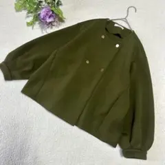 【イディット】ダンボールカットソージャケット　カーキ　ボリューム袖　L