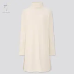 【美品】ユニクロ　ハナタジマコラボ　リブハイネックチュニック　M オフホワイト