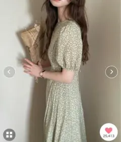 ラウアー　小花柄ロングワンピース　グリーン　M