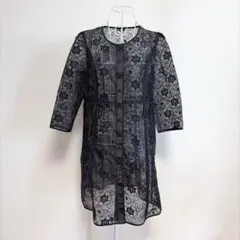 ⁠【美品】スーパービューティー 花柄 総レース ロングカーディガン 黒 42のサムネイル