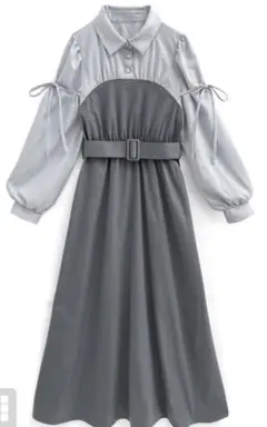 新品　SサイズGRL ベルト付シャツドッキングリボンワンピース