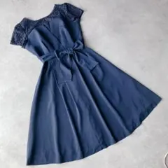 新品タグ付✨ウィルセレクション　ネイビー　パーティドレス　レース　リボン