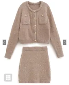 ラメフェザーニットカーディガン×ミニスカートセットアップ[kz617] GRL