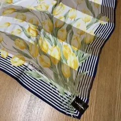 [新品] LANCEL スカーフ　シルク100% 紺×チューリップ柄