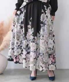 イズスカラー 561217：花柄布帛×ラメ入りストライプ柄 リバーシブルスカートのサムネイル