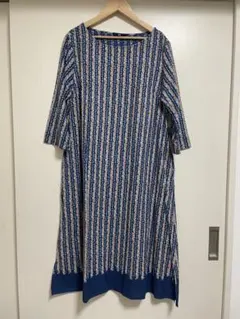 希少美品✨45R インディゴ染め アロハプリント 天竺ロングワンピース